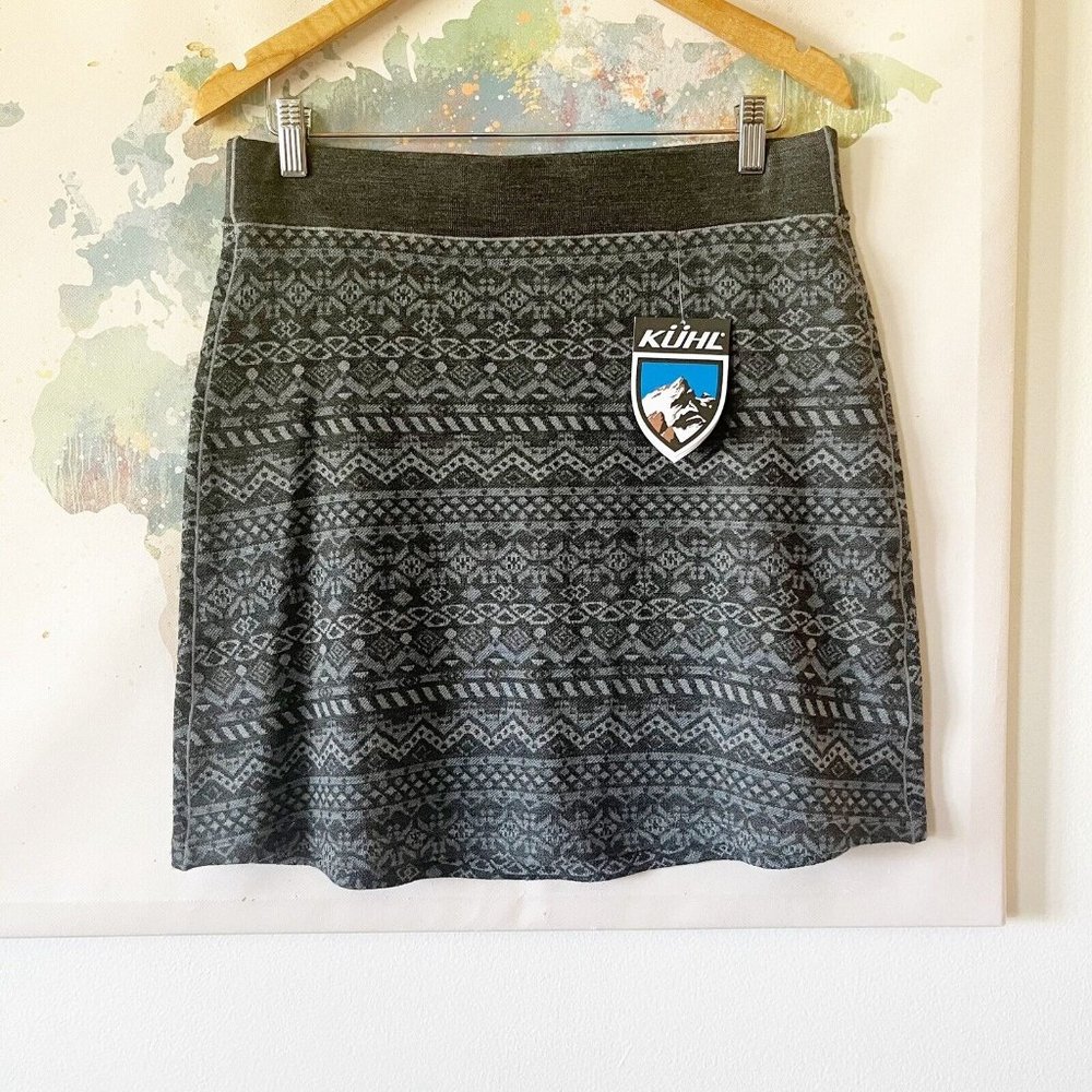 Kuhl Size Medium Skirt Adriana Gray Fair Isle Wool Blend Hiking Outdoors NWT